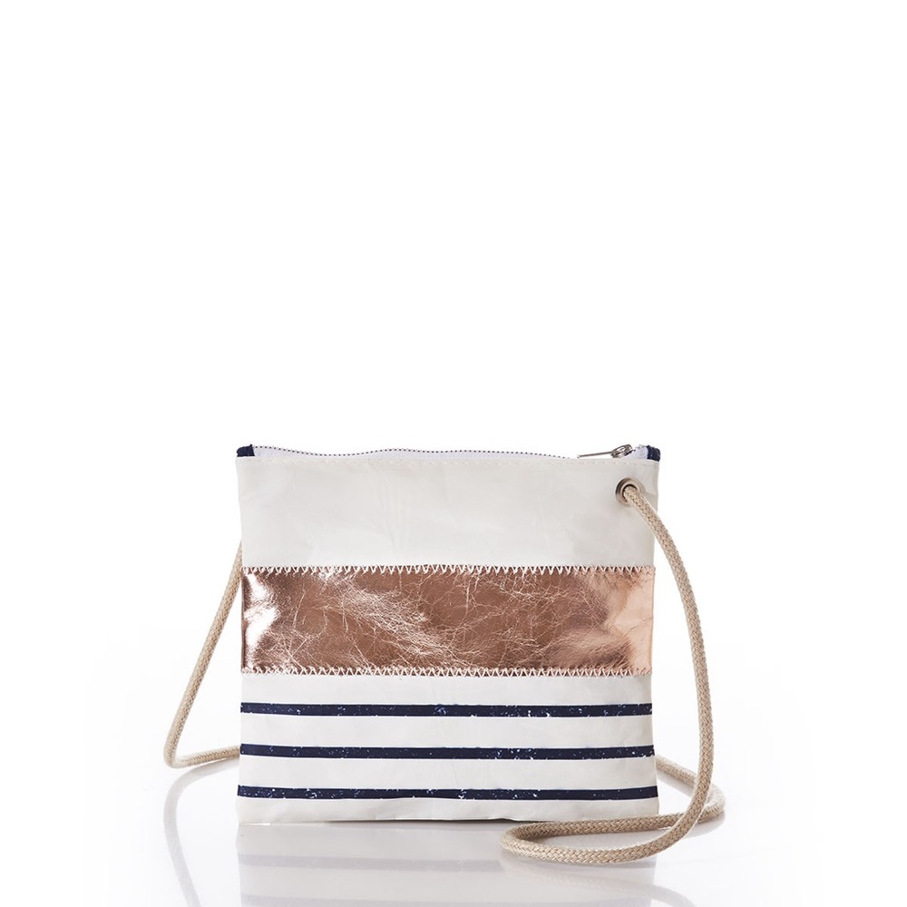 White and Gold Crossbody Bag with Nautical Stripes